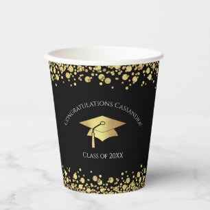 Black and Gold Graduation Paper Cups