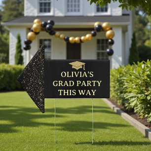 Black And Gold Graduation Party Arrow Yard Sign