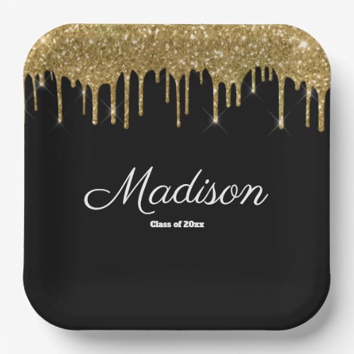 Black and Gold Graduation Party Class of 2024 Paper Plates