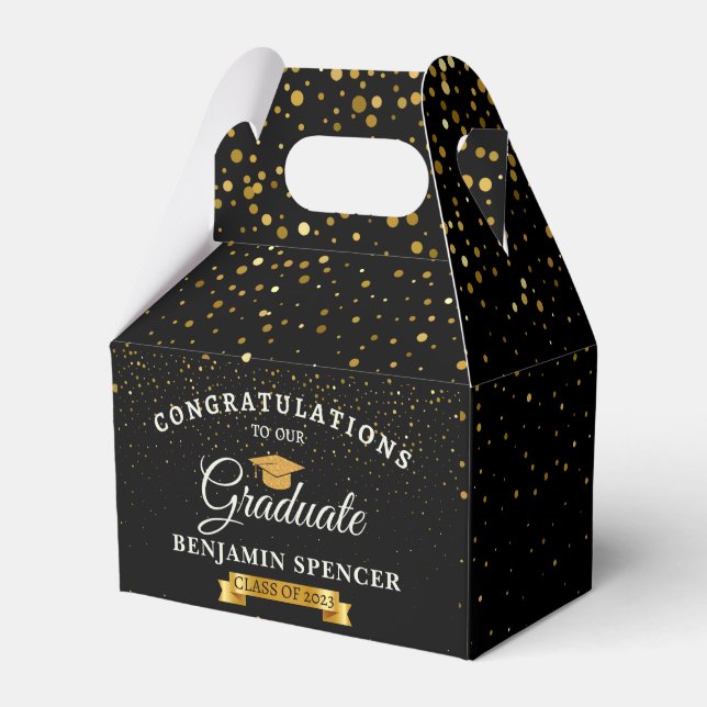Black and Gold Graduation Party Favor Box (Front Side)