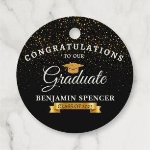 Black and Gold Graduation Party Favor Box Tags