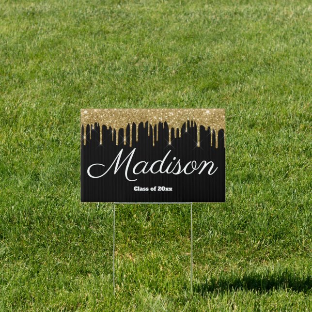 Black and Gold Graduation Party Grad Class of 2025 Sign (Insitu)