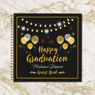 Black and Gold Graduation Party Guestbook Notebook