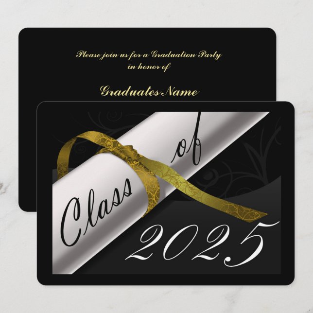 Black and Gold Graduation Party Invitation (Front/Back)