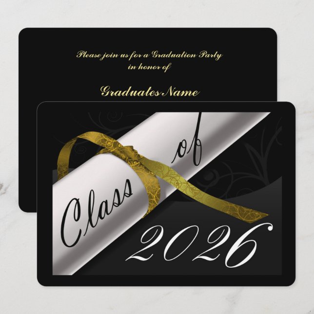 Black and Gold Graduation Party Invitation (Front/Back)