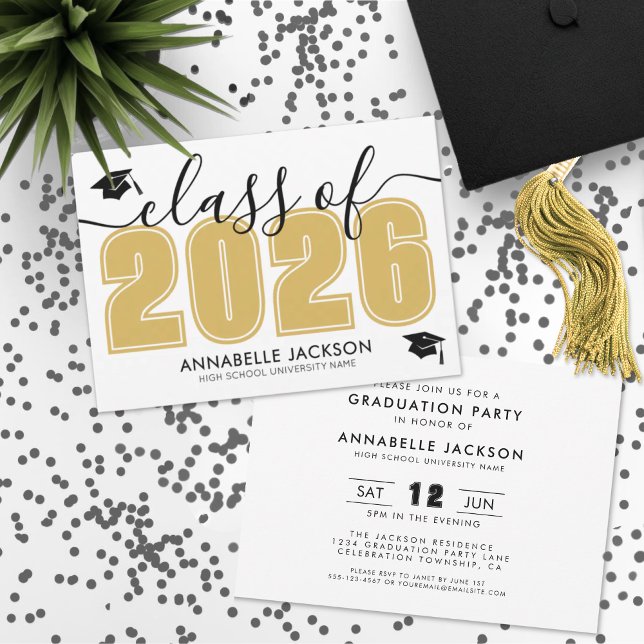 Black And Gold Graduation Party Invitation (Simple Black And Gold Graduation Party Invitation)
