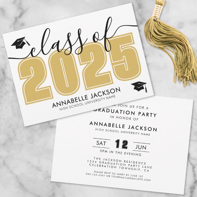 Black And Gold Graduation Party Invitation (Simple Black And Gold Graduation Party Invitation)