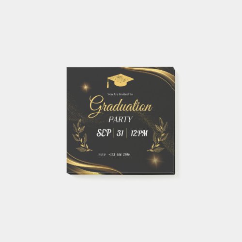 Black and Gold Graduation Party Invitation Post_it Notes