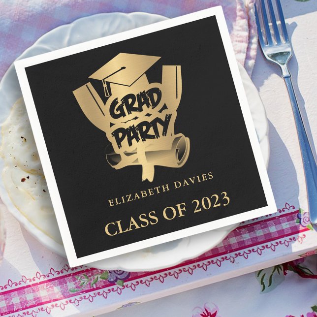 Black and gold graduation party  napkins (Creator Uploaded)