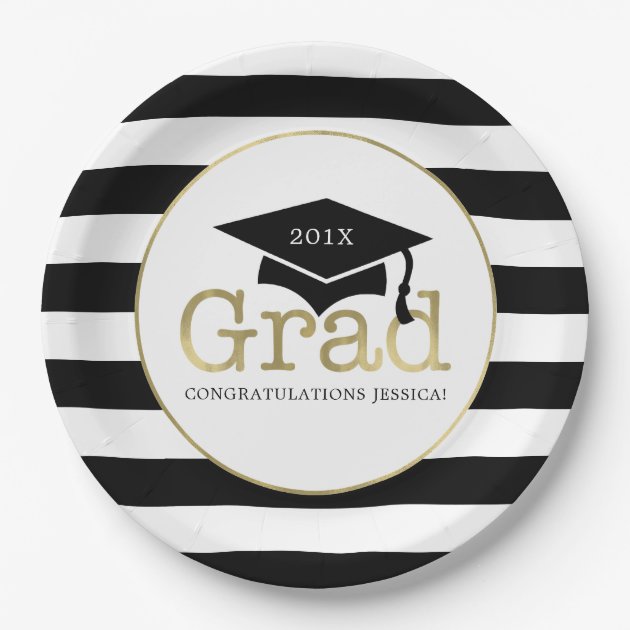 Black And Gold Graduation Party Paper Plate