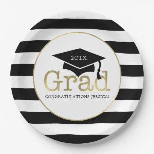 Black and Gold Graduation Party Paper Plates