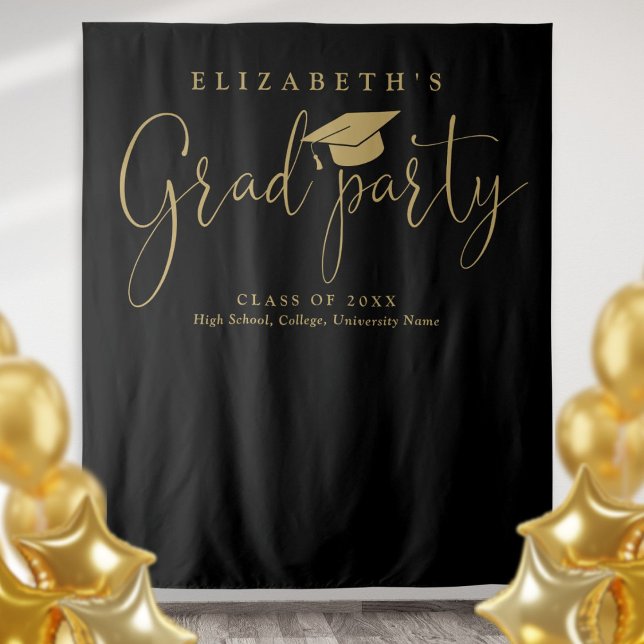 Black And Gold Graduation Party Photo Backdrop (Black And Gold Graduation Party Photo Backdrop)