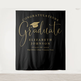 Black And Gold Graduation Party Photo Backdrop