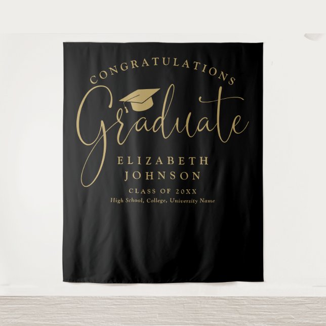 Black And Gold Graduation Party Photo Backdrop (Front)