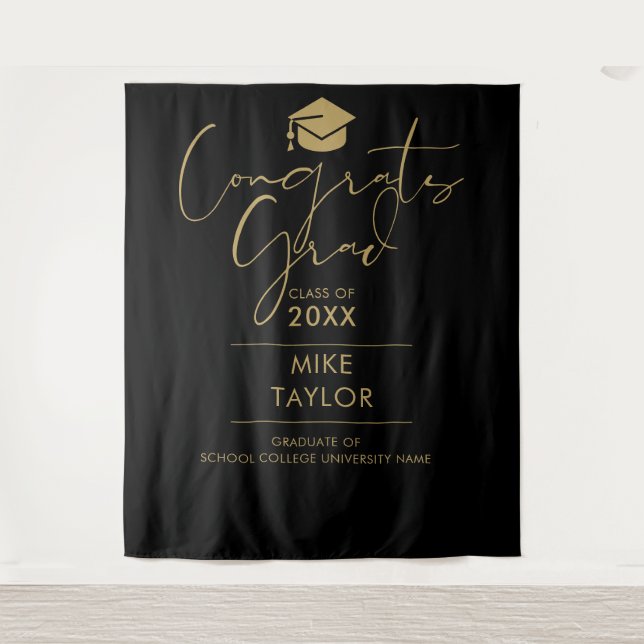 Black And Gold Graduation Party Photo Backdrop (Front)