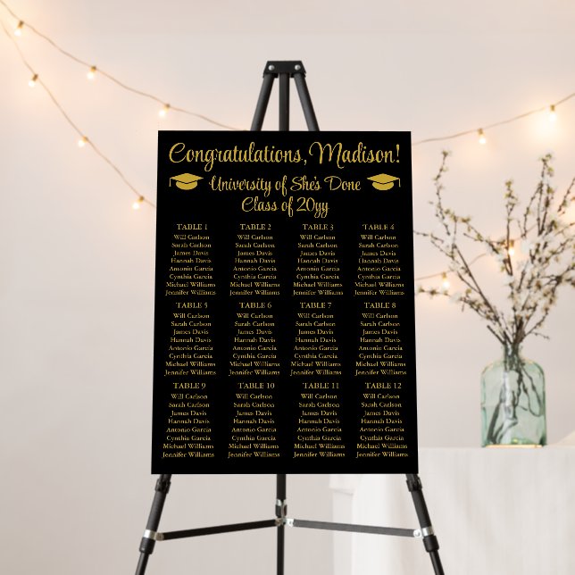 Black and Gold Graduation Party Seating Chart Plan Foam Board (In Situ (Stand))