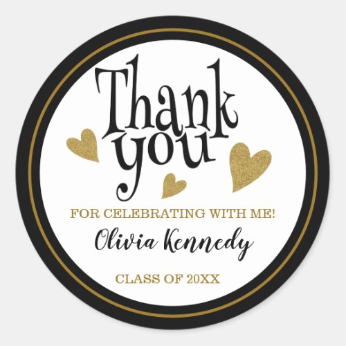 Black And Gold Graduation Party Thank You Favor Classic Round Sticker