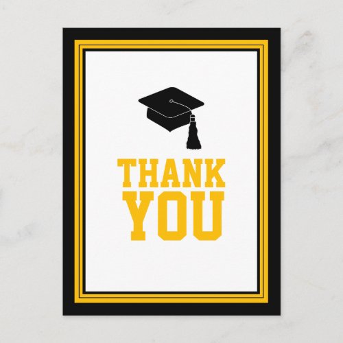 Black and Gold Graduation Party Thank You Postcard