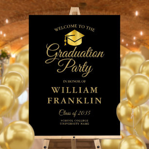 Black And Gold Graduation Party Welcome Sign