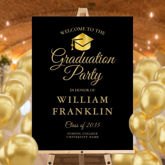 Black And Gold Graduation Party Welcome Sign (Black And Gold Graduation Party Welcome Sign)
