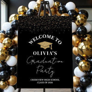 Black And Gold Graduation Party Welcome Sign