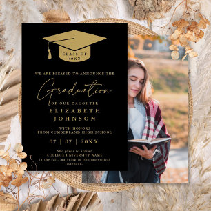 Black And Gold Graduation Photo Announcement