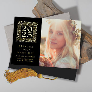 Black and Gold Graduation Photo Announcement