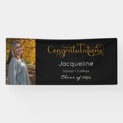 Black And Gold Graduation Photo Banner