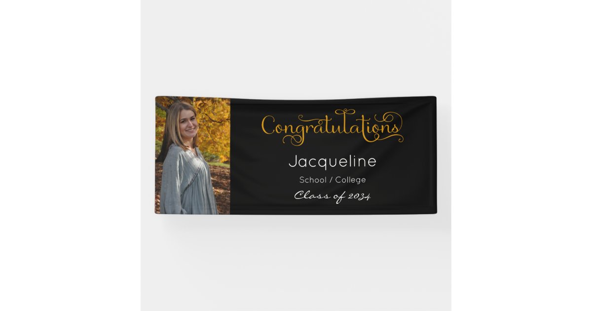 Black And Gold Graduation Photo Banner | Zazzle