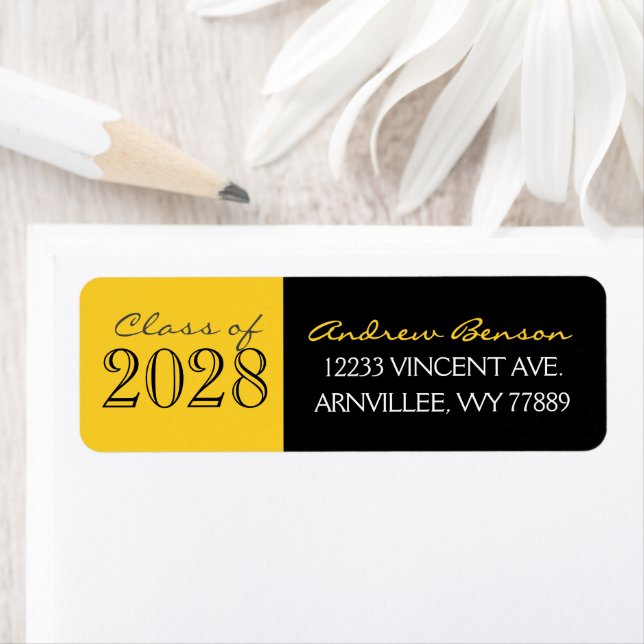 Black and Gold Graduation Return Address Labels (Insitu)
