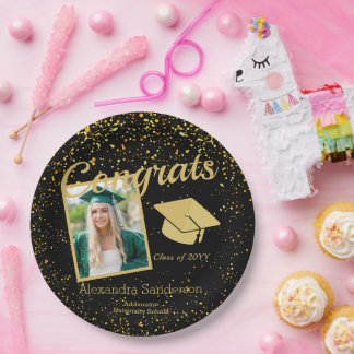 Black and Gold Graduation Senior Photo class 20xx, Paper Plates