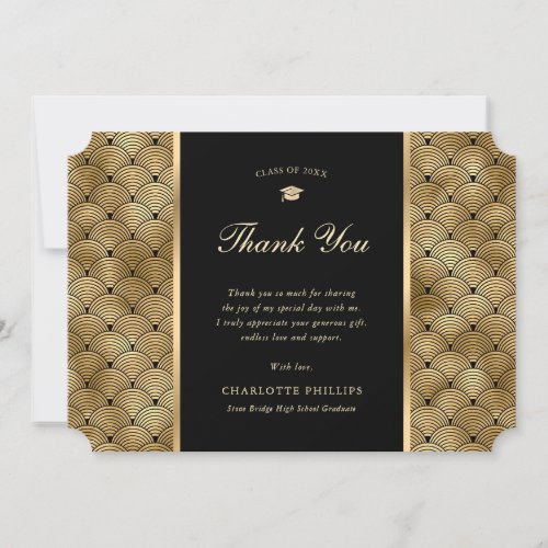 Black and Gold Graduation Thank You Card