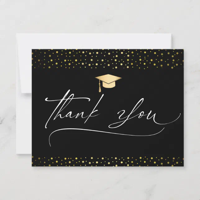 Black and Gold Graduation Thank You Note Card | Zazzle