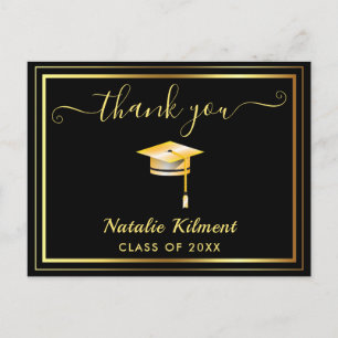 Black and Gold Graduation Thank You Postcard