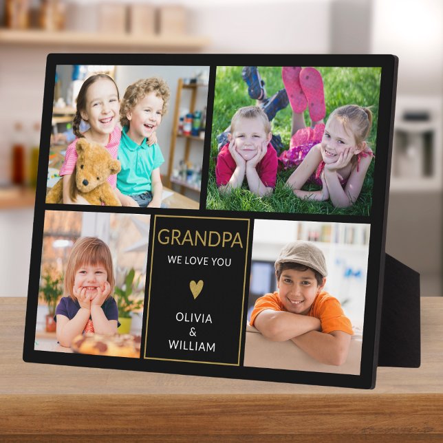 Black And Gold Grandpa We Love You 4 Photo Collage Plaque (Creator Uploaded)