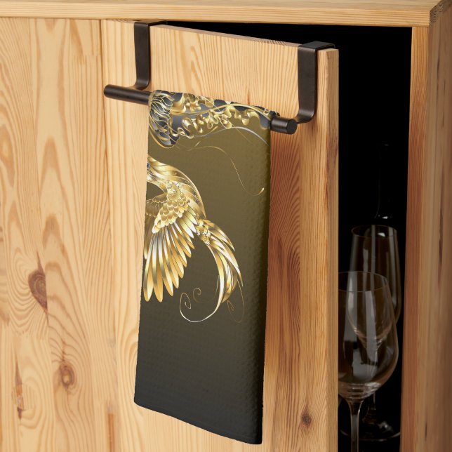 Black and Gold Graphic Art, Elegant Abstract Glow Kitchen Towel (Thirds Fold)