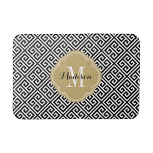 Black and Gold Greek Key Monogram Bathroom Mat