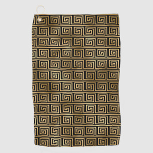 Black and Gold Greek Key Pattern Golf Towel