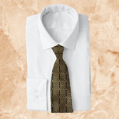Black and Gold Greek Key Pattern Neck Tie