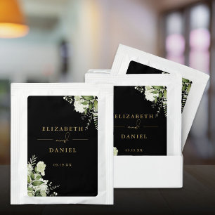 Black And Gold Greenery Floral Wedding Favor Tea Bag Drink Mix