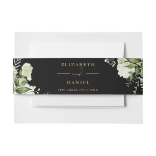 Black And Gold Greenery Floral Wedding Invitation Belly Band