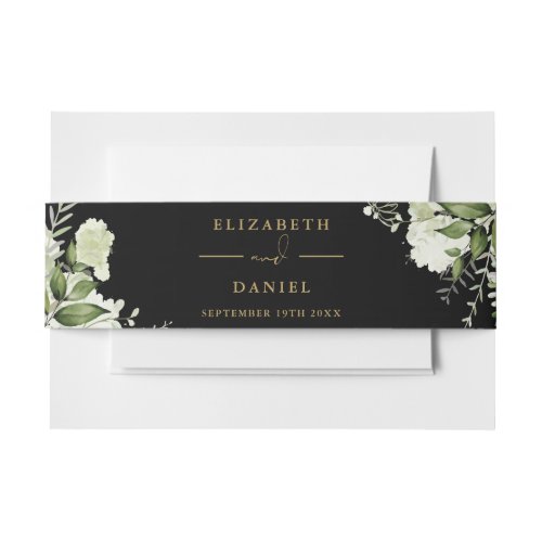 Black And Gold Greenery Floral Wedding Invitation Invitation Belly Band