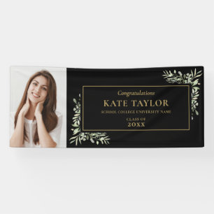 Black And Gold Greenery Graduation Photo Congrats Banner
