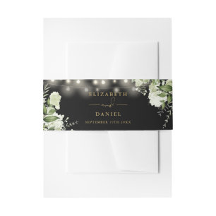 Black And Gold Greenery String Lights Wedding Invitation Belly Band