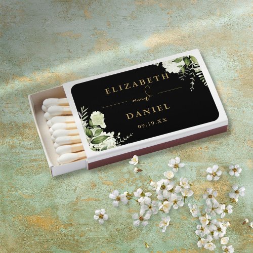 Black And Gold Greenery Wedding Favors Matchboxes