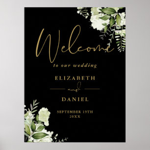 Black And Gold Greenery Wedding Welcome Sign