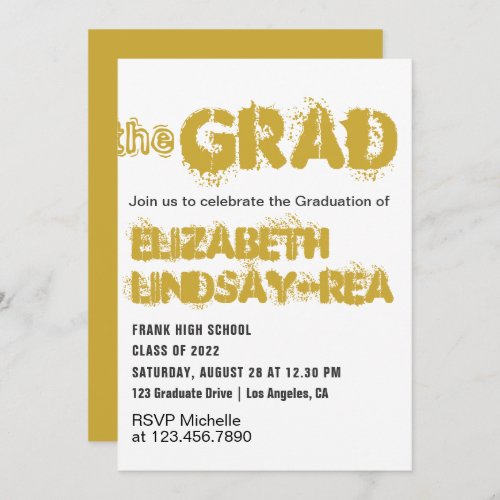  Black and Gold Grunge Typography Graduation Party Invitation