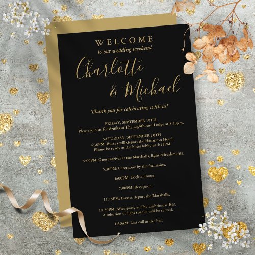 Black And Gold Guest Wedding Weekend Program