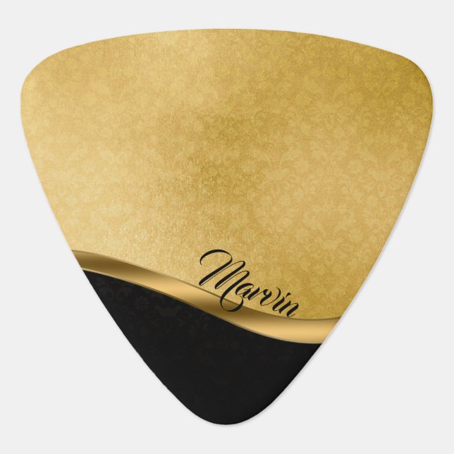 Black and Gold Guitar Pick Personalized (Front)