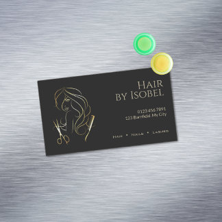 Black and Gold Hair Stylist Business Card Magnet